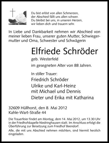Traueranzeige von Elfriede Schröder von Neue Westfälische