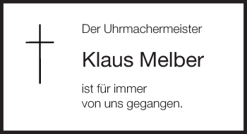 Traueranzeige von Klaus Melber von Neue Westfälische