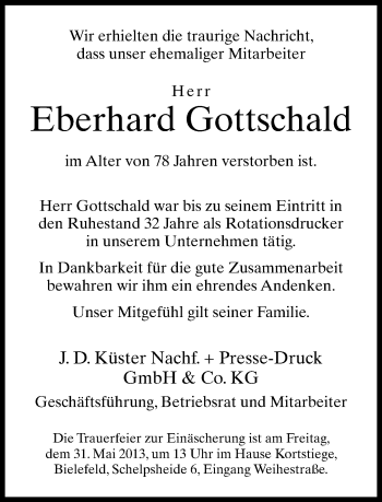 Traueranzeige von Eberhard Gottschlad von Neue Westfälische