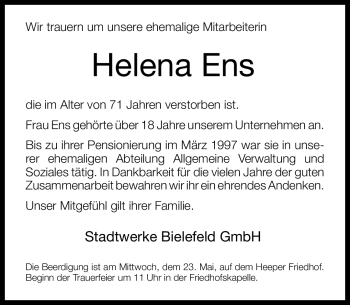 Traueranzeige von Helena Ens von Neue Westfälische