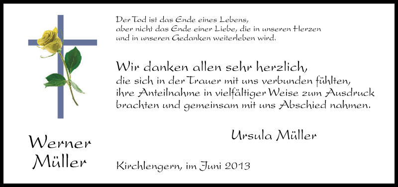  Traueranzeige für Werner Müller vom 08.06.2013 aus Neue Westfälische