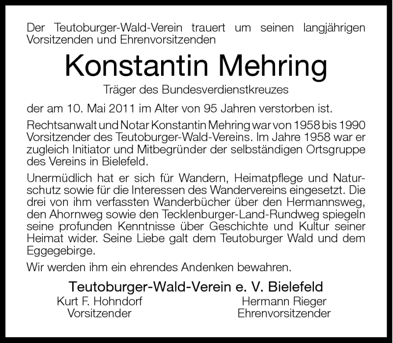  Traueranzeige für Konstantin Johannes Mehring vom 14.05.2011 aus Neue Westfälische