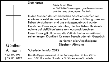 Traueranzeige von Günter Altmann von Neue Westfälische