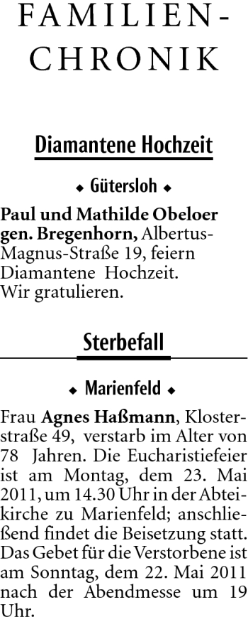 Traueranzeige von Agnes Haßmann von Neue Westfälische