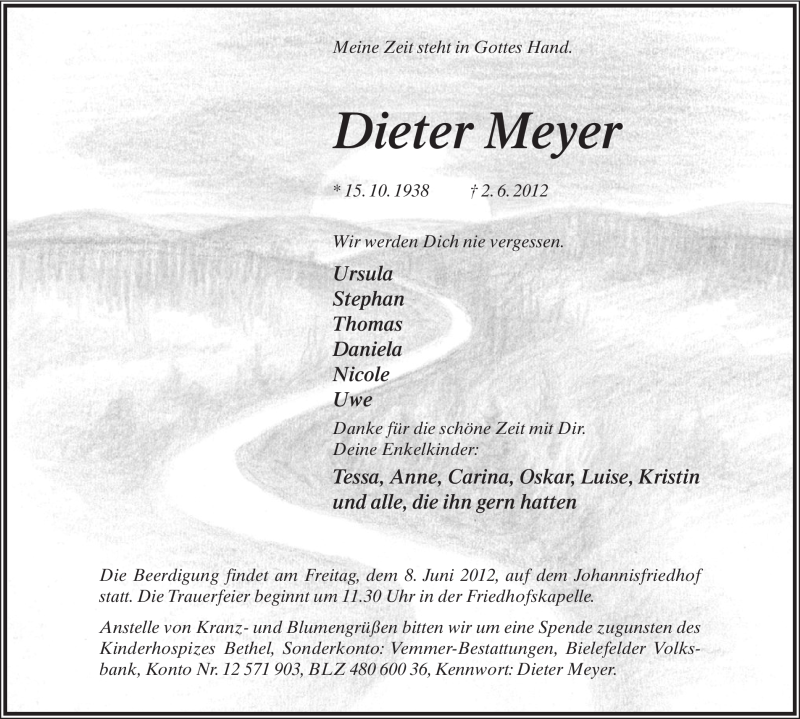  Traueranzeige für Dieter Meyer vom 05.06.2012 aus Neue Westfälische