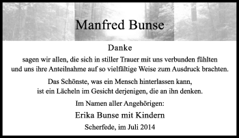 Traueranzeige von Manfred Bunse von Neue Westfälische