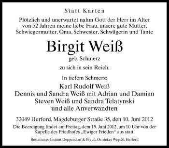 Traueranzeige von Birgit Weiß von Neue Westfälische