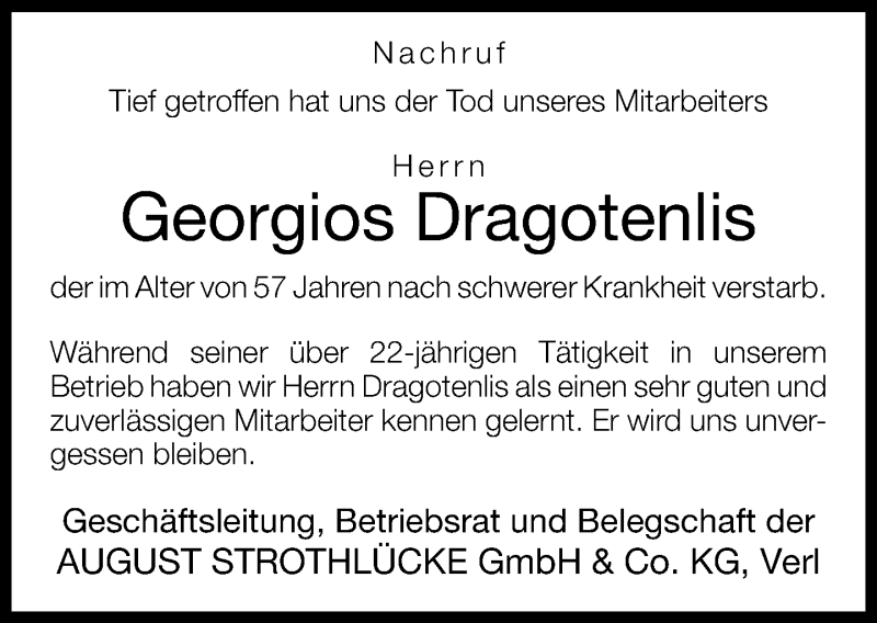  Traueranzeige für Georgios Dragotenlis vom 03.07.2013 aus Neue Westfälische
