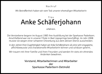 Traueranzeige von Anke Schäferjohann von Neue Westfälische