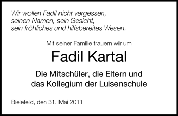 Traueranzeige von Fadil Kartal von Neue Westfälische