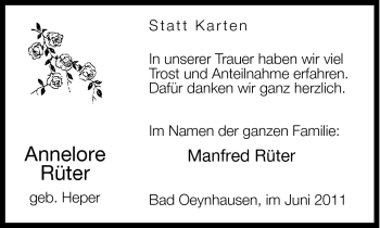 Traueranzeige von Annelore Rüter von Neue Westfälische