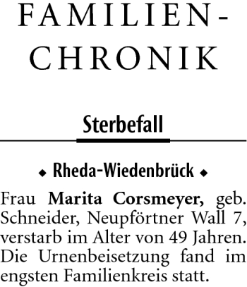 Traueranzeige von Marita Corsmeyer von Neue Westfälische