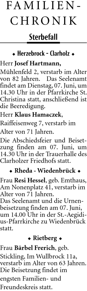 Traueranzeige von Josef Hartmann von Neue Westfälische