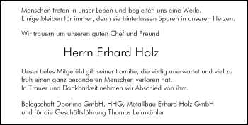 Traueranzeige von Erhard Holz von Neue Westfälische