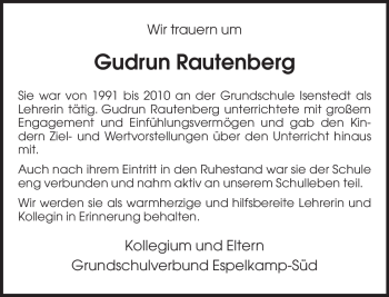 Traueranzeige von Gudrun Rautenberg von Neue Westfälische