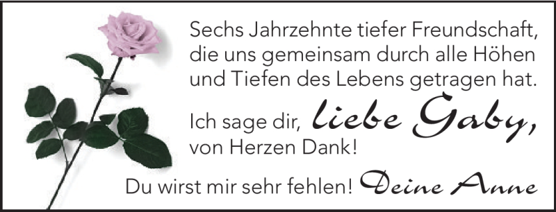  Traueranzeige für Gaby  vom 23.06.2012 aus Neue Westfälische