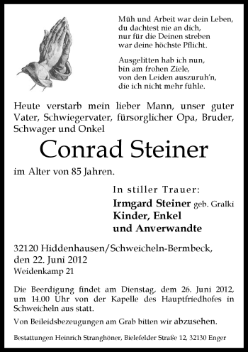 Traueranzeige von Conrad Steiner von Neue Westfälische