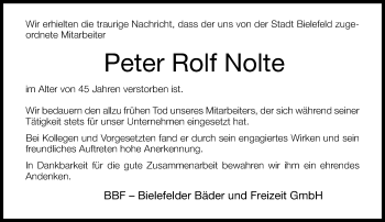 Traueranzeige von Peter Rolf Nolte von Neue Westfälische