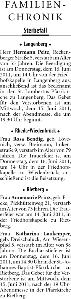  Traueranzeige für Hermann Peitz vom 15.06.2011 aus Neue Westfälische