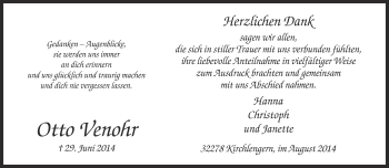 Traueranzeige von Otto  Venohr von Neue Westfälische