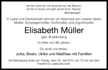 Traueranzeige von Elisabeth Müller von Neue Westfälische