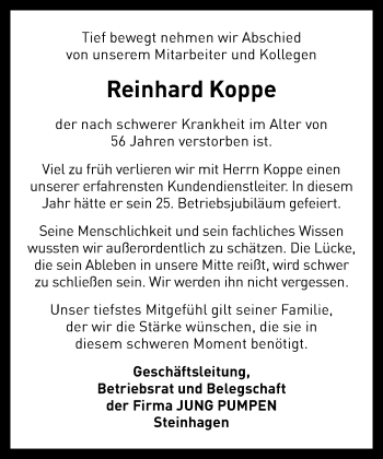 Traueranzeige von Reinhard Koppe von Neue Westfälische