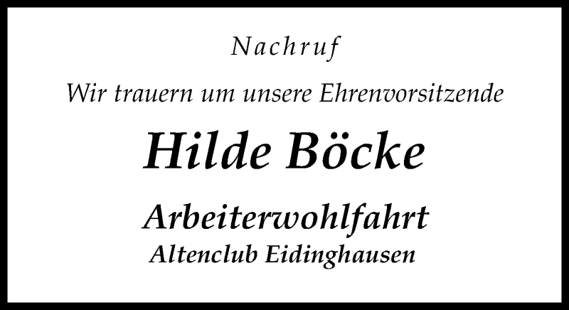 Traueranzeige für Hilde Böcke vom 27.07.2013 aus Neue Westfälische