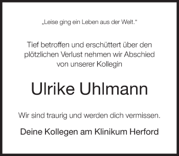 Traueranzeige von Ulrike Uhlmann von Neue Westfälische