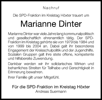 Traueranzeige von Marianne Dinter von Neue Westfälische