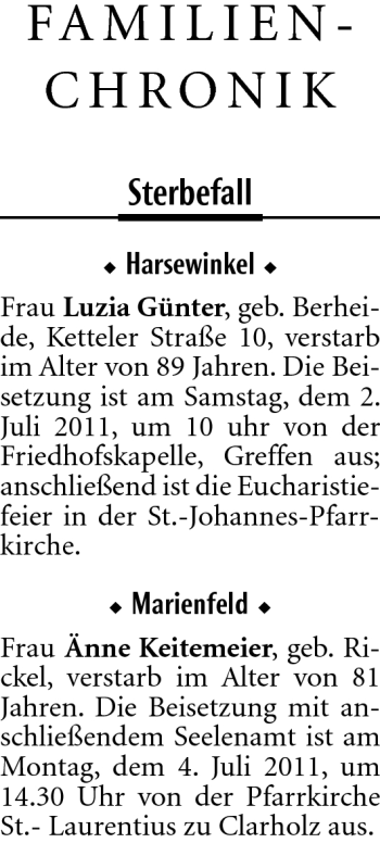 Traueranzeige von Luzia Günter von Neue Westfälische