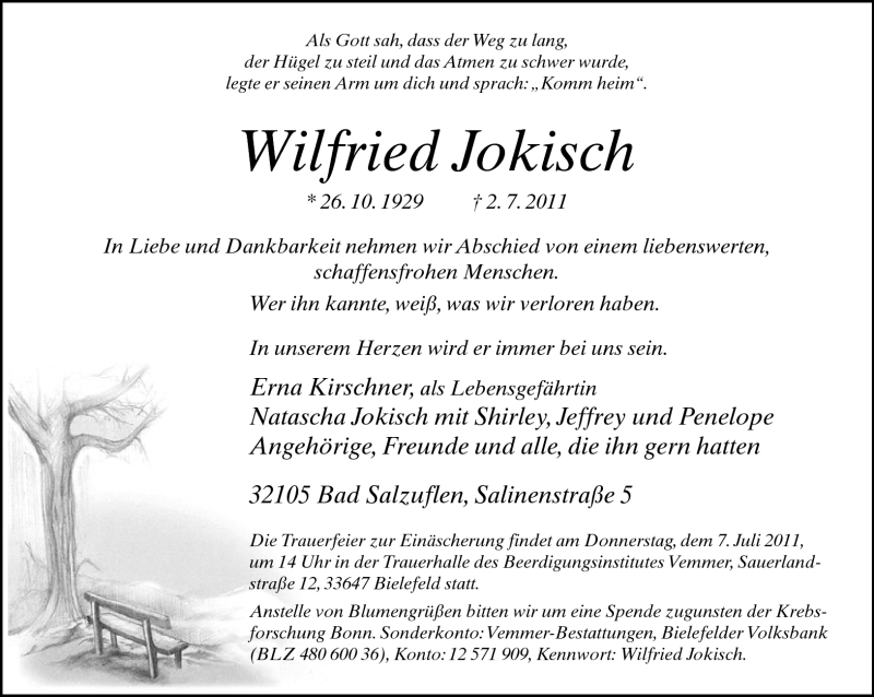  Traueranzeige für Wilfried Jokisch vom 04.07.2011 aus Neue Westfälische