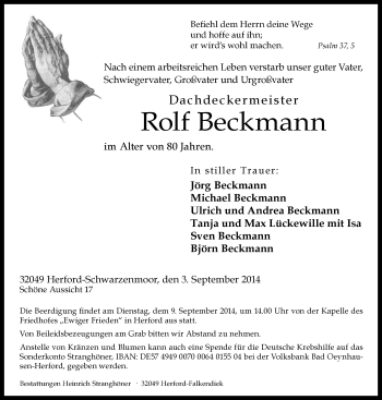 Traueranzeige von Rolf Beckmann von Neue Westfälische