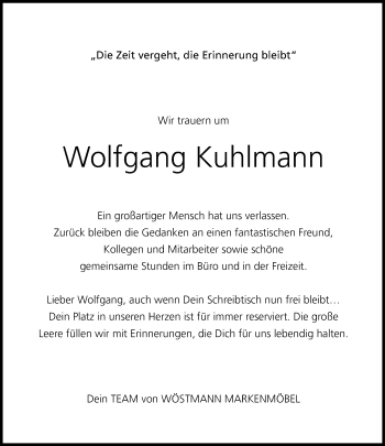 Traueranzeige von Wolfgang Kuhlmann von Neue Westfälische