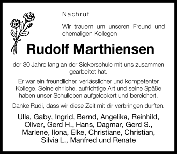 Traueranzeige von Rudolf Marthiensen von Neue Westfälische