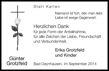 Traueranzeige von Günter Grotzfeld von Neue Westfälische