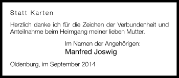 Traueranzeige von Manfred Joswig von Neue Westfälische