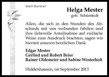 Traueranzeige von Helga Mester von Neue Westfälische