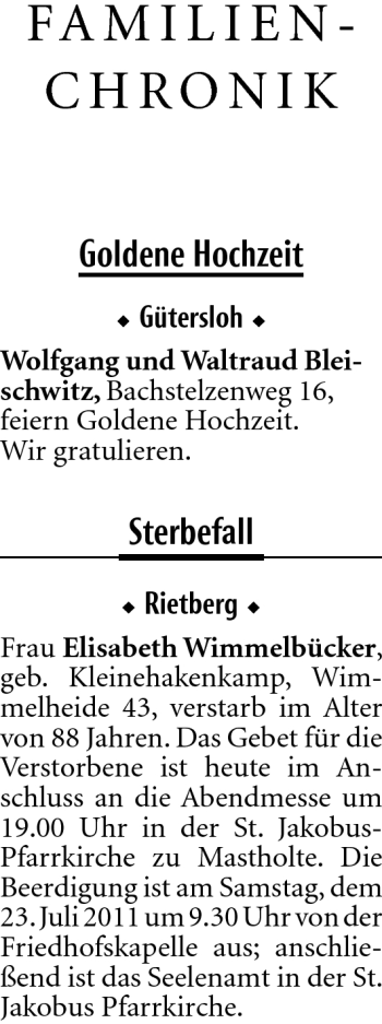 Traueranzeige von Elisabeth Wimmelbücker von Neue Westfälische