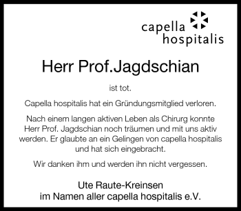 Traueranzeige von Prof. Jagdschian von Neue Westfälische