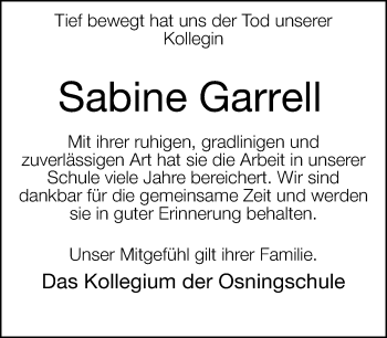 Traueranzeige von Sabine Garrell von Neue Westfälische