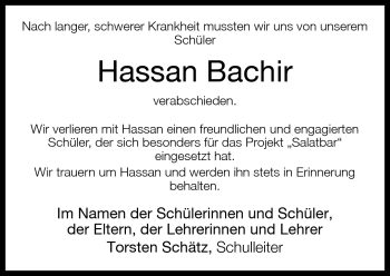 Traueranzeige von Hassan Bachir von Neue Westfälische