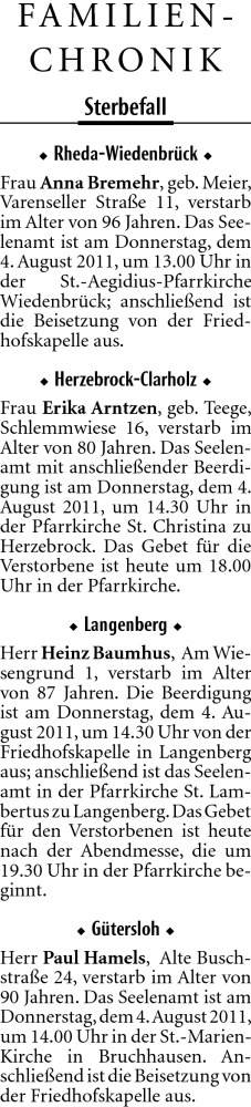 Traueranzeige von Anna Bremehr von Neue Westfälische