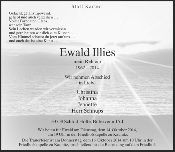 Traueranzeige von Ewald Illies von Neue Westfälische
