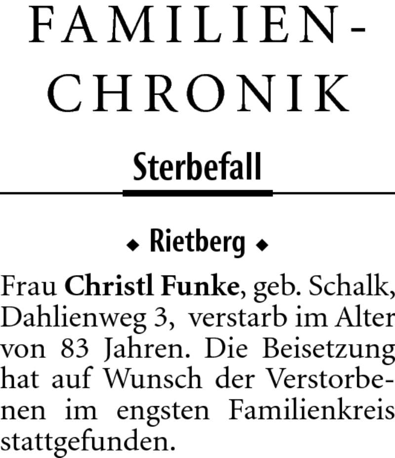  Traueranzeige für Christl Funke vom 05.08.2011 aus Neue Westfälische