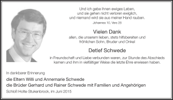 Traueranzeige von Detlef Schwede von Neue Westfälische