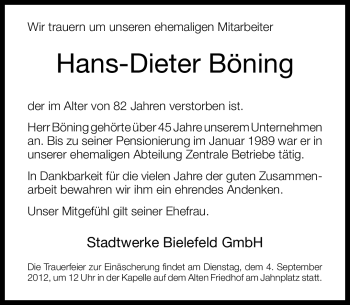 Traueranzeige von Hans-Dieter Böning von Neue Westfälische