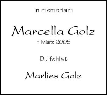 Traueranzeige von Marcella Golz von Neue Westfälische
