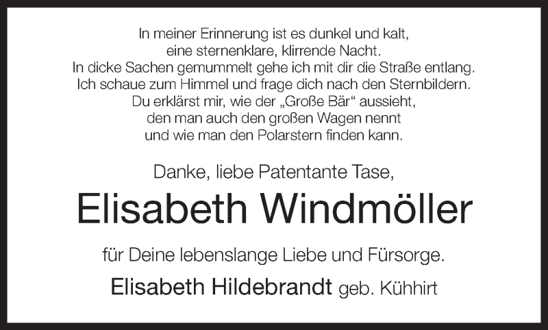  Traueranzeige für Elisabeth Windmöller vom 08.10.2013 aus Neue Westfälische