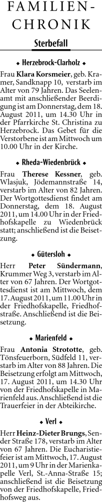  Traueranzeige für Klara Korsmeier vom 16.08.2011 aus Neue Westfälische