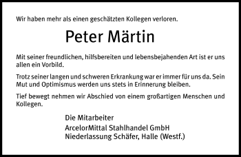 Traueranzeige von Peter Märtin von Neue Westfälische
